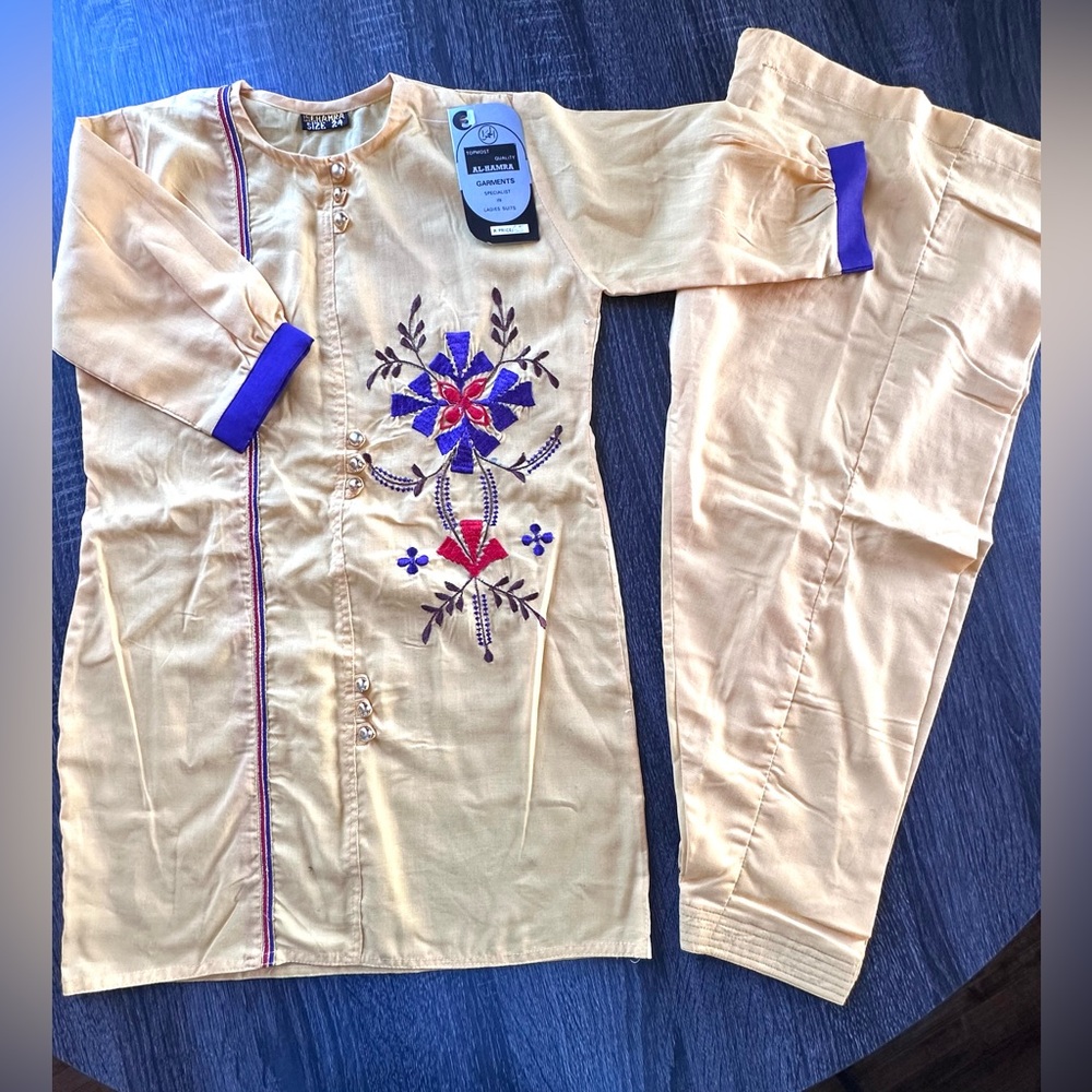 Kids Yellow and Floral Embroidered Kurta Pajama Set, Top and Bottom, TAGS ON